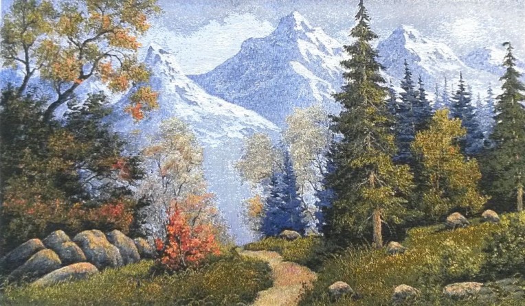 Гобелен "Альпы" (багет светлое золото)