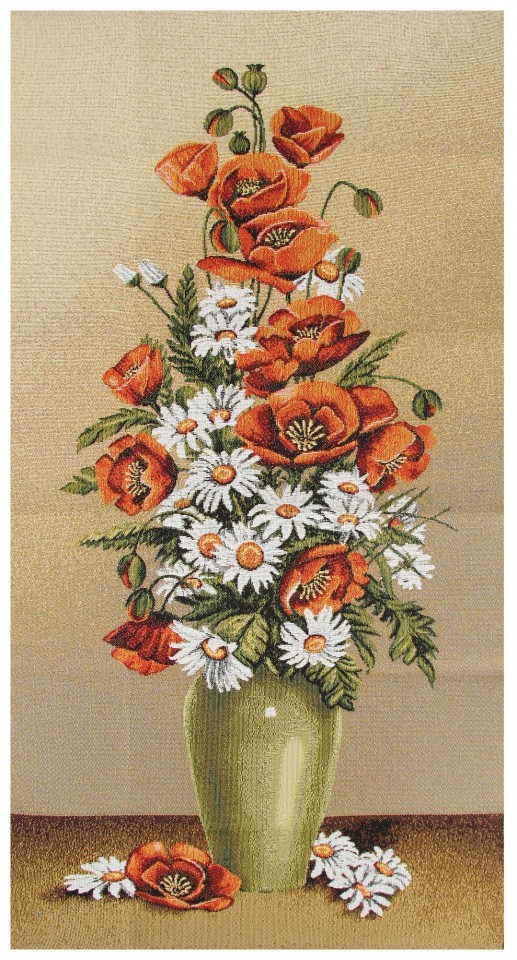 Гобелен "Букет (маки и ромашки)" (багет золото)