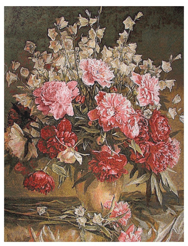 Гобелен "Букет пионы с дельфиниумом" (багет золото)