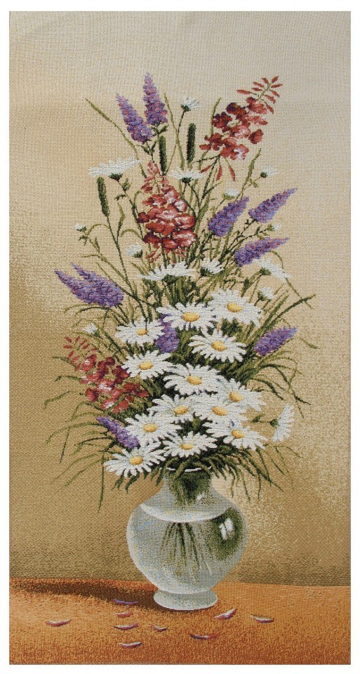 Гобелен "Букет (ромашки и лаванда)" (багет золото)