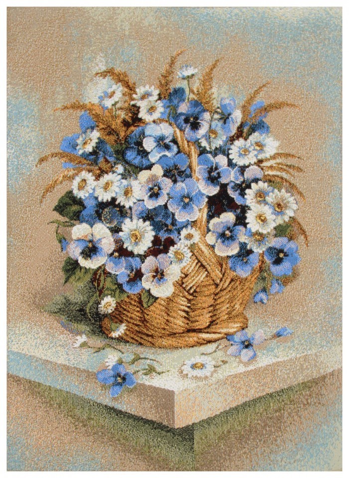 Гобелен "Букет в корзине (анютины глазки)" (багет бронза)