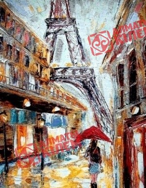 Гобелен "Красный зонт" (багет-золото)