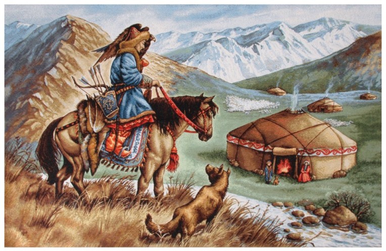 Гобелен "Охота с беркутом" (багет темно-коричневый)