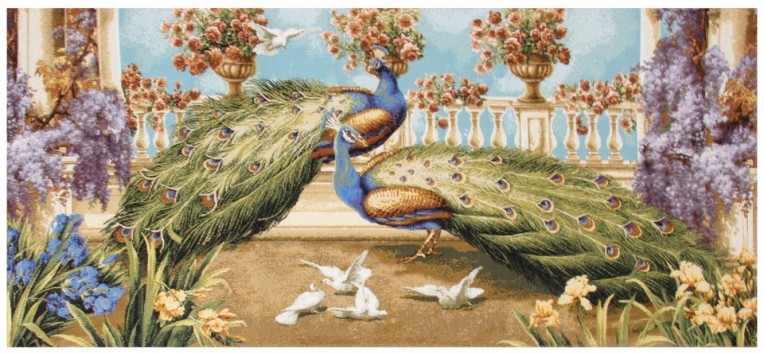 Гобелен "Павлины и голуби" (багет золото)