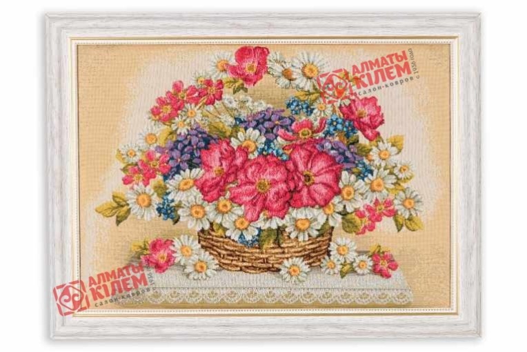 Гобелен "Праздничная корзина Лаватера" (багет белый)