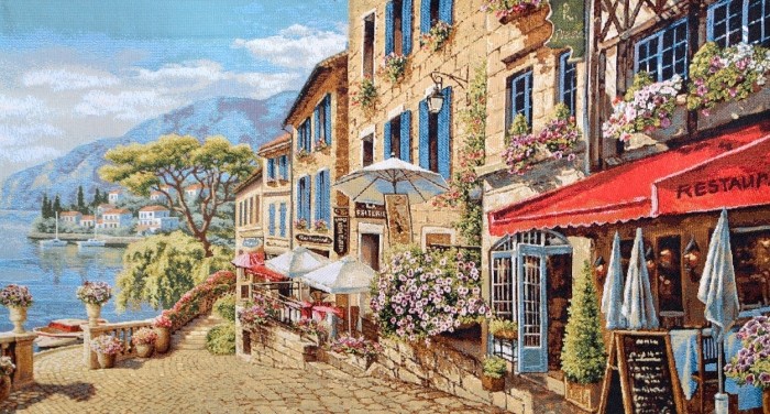 Гобелен "Ресторан на набережной -2" (багет бронза)