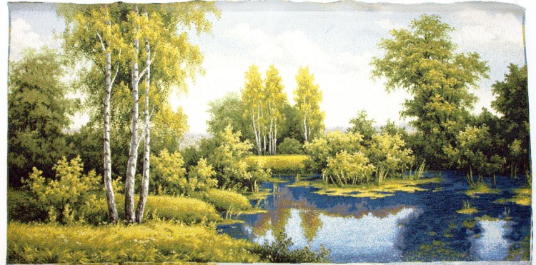 Гобелен "Старый пруд" (багет светлое золото)