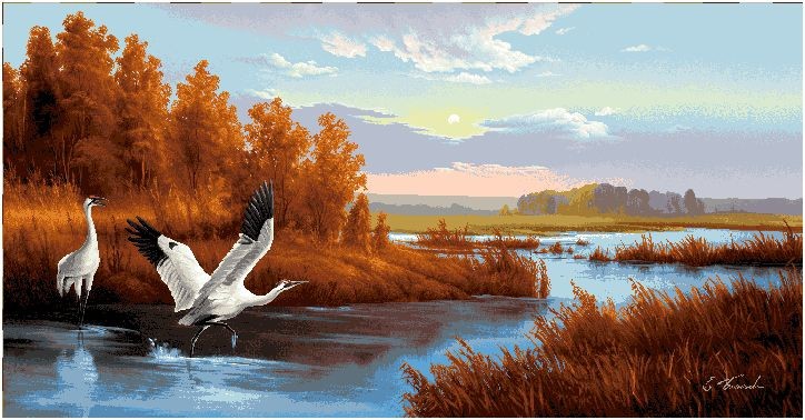 Гобелен "Журавли" (багет-бронза)