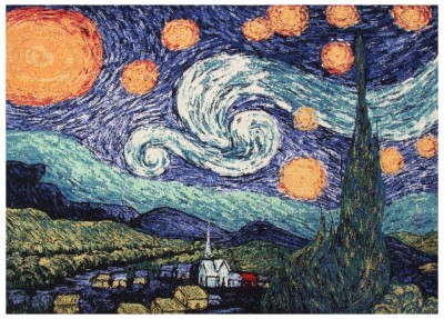 Гобелен "Звездная ночь. Ван Гог" (багет светлое золото)