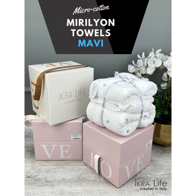 Набор полотенец Ikra Life  MICROCOTTON LOVE Set 3 шт(70х140, 50х90, 30х50), голубое сердечко