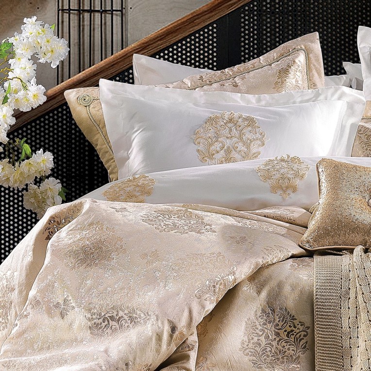 Набор Zebra Casa покрывало+КПБ SHINE CREAM недорого в Алматы