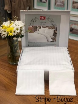 Постельное белье Premium Basic Stripe Saten Beyaz