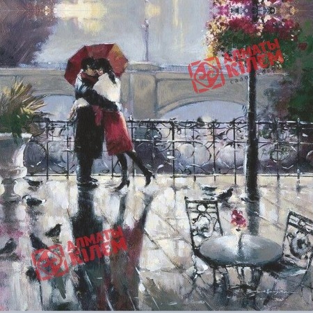 Шелкография "Прогулка под дождем" (багет белый)