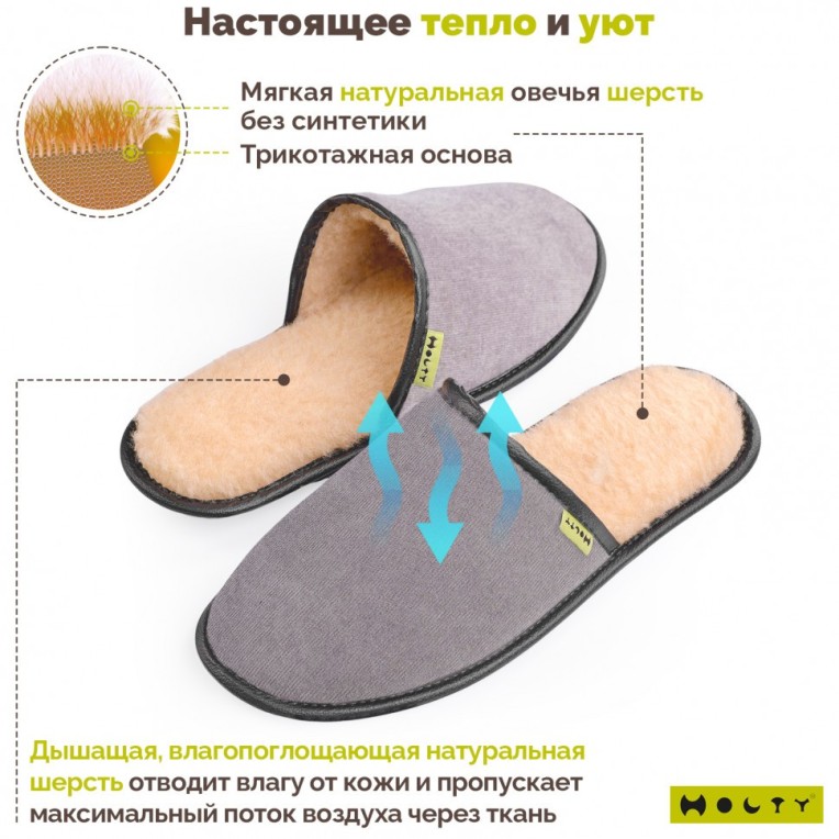 Шлепанцы меховые из дублированного меха (цвет серый) купить недорого