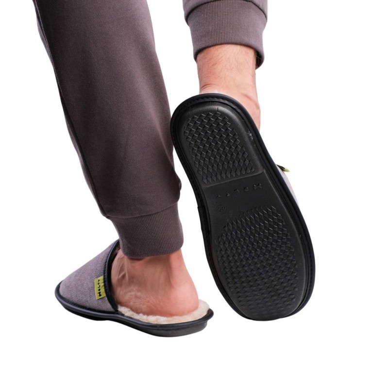 Шлепанцы меховые из дублированного меха (цвет серый)