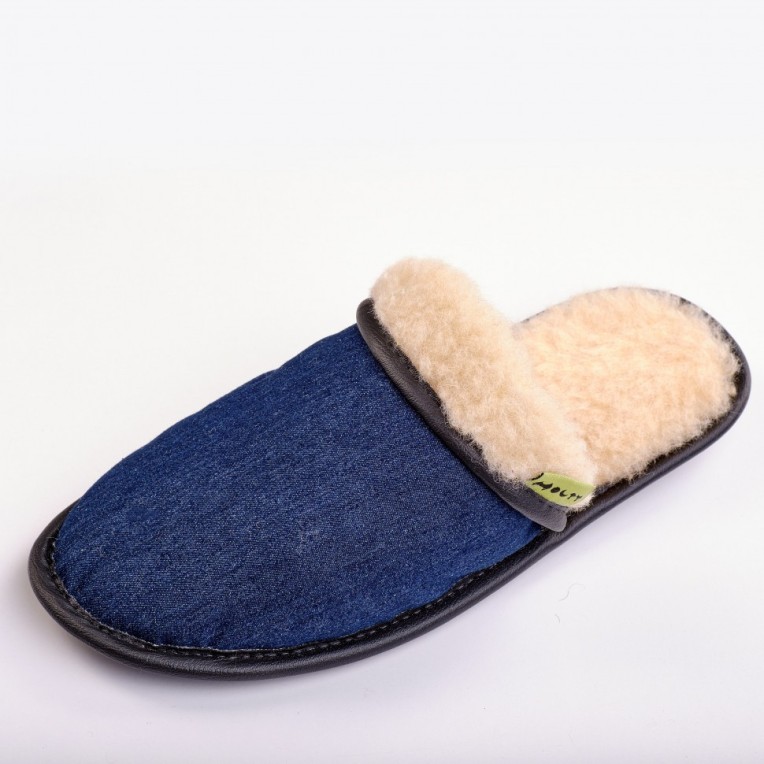 Шлепанцы меховые из дублированного меха( цвет синий)