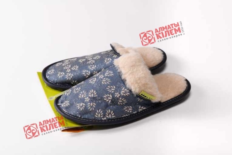 Шлепанцы меховые из дублированного меха (цвет синий)