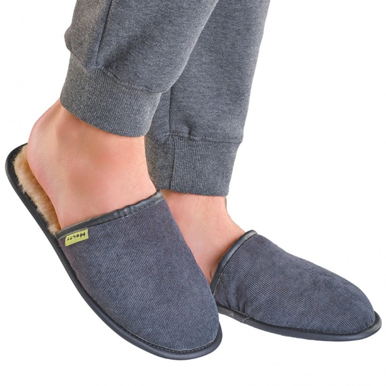 Шлепанцы меховые из дублированного меха (темно-серый)