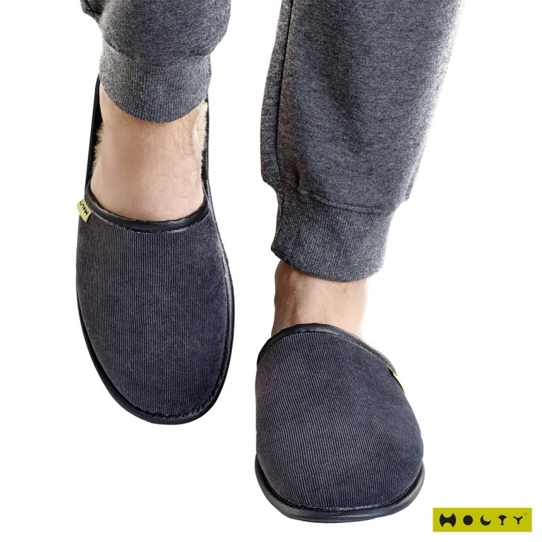 Тапочки "Легкие" мужские из натуральной шерсти (цвет графитовый) лучшего качества