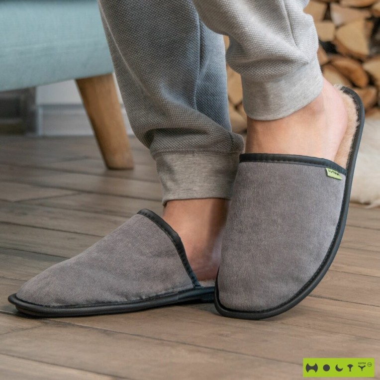 Тапочки "Легкие" мужские из натуральной шерсти (цвет серый) только у нас!